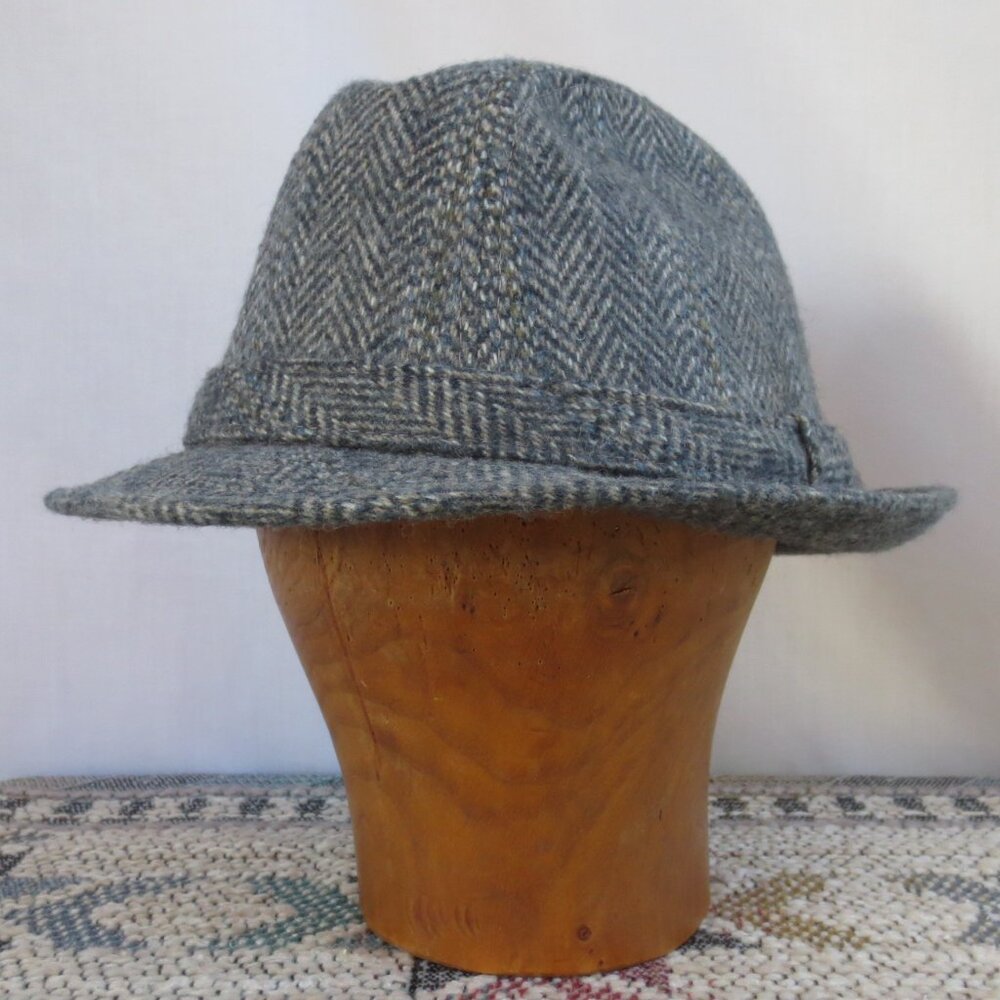 Dorfman Pacific Hat Cream Gray Herringbone Tweed Wool Trilby Unisex Style Size L